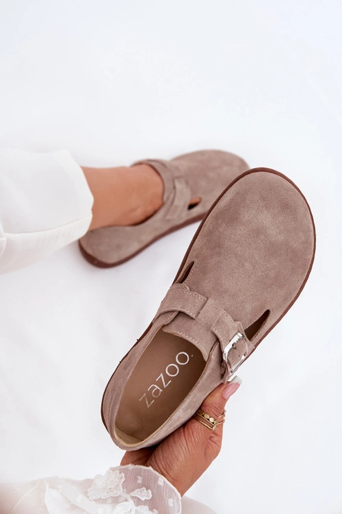 Zamszowe Półbuty Barefoot Damskie Z Klamrą Zazoo N1261 Beżowe