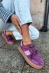 Skórzane Zamszowe Sneakersy Damskie Ocieplane Big Star UU274772 Fioletowe