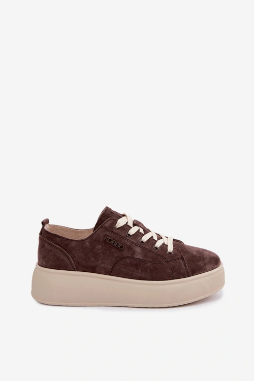 Skórzane Zamszowe Sneakersy Na Platformie Kobbo 41535 Czekoladowe