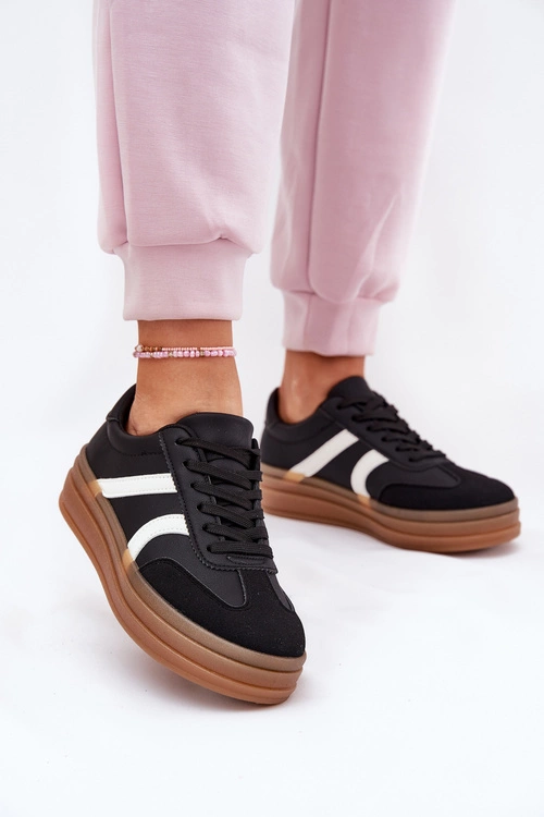 Sneakersy Damskie Na Platformie Czarne Tolianna