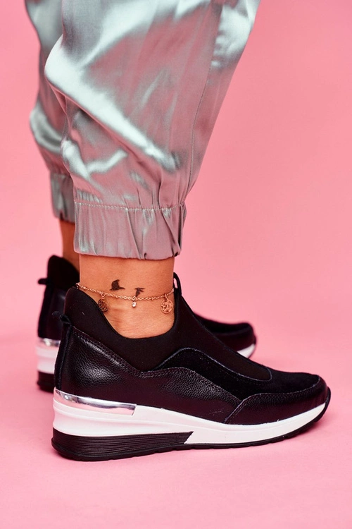 Sportowe Damskie Wsuwane Buty Skórzane Czarne 20-7769 Join Us