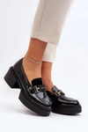 Damskie Lakierowane Mokasyny Na Masywnym Obcasie Czarne Ridulvi