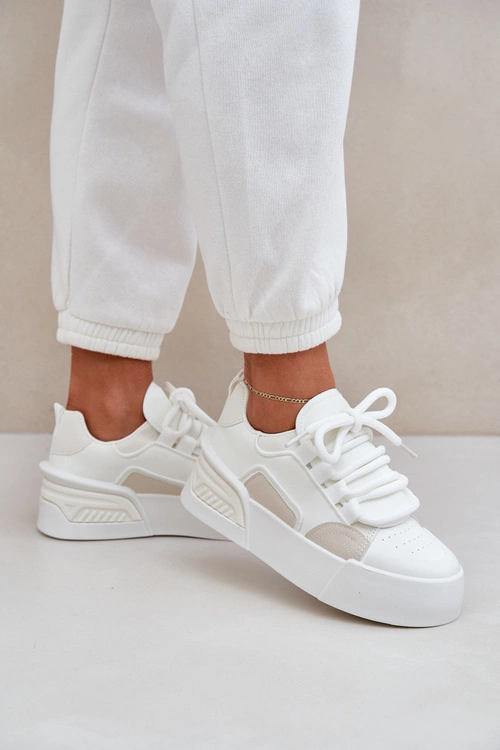Sneakersy Damskie Z Grubymi Sznurówkami Na Platformie Białe Laloma