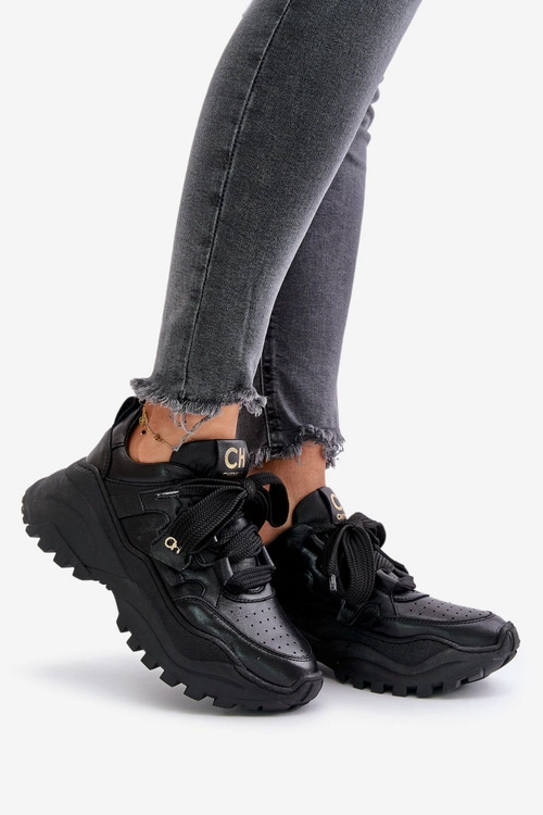 Damskie Skórzane Sneakersy Czarne CheBello 4583