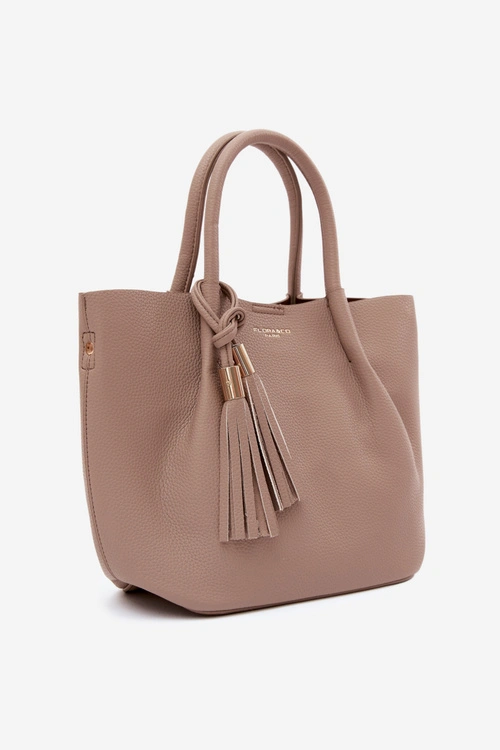 Flora&Co Torebka Shopper Skórzana Beżowa Fleece