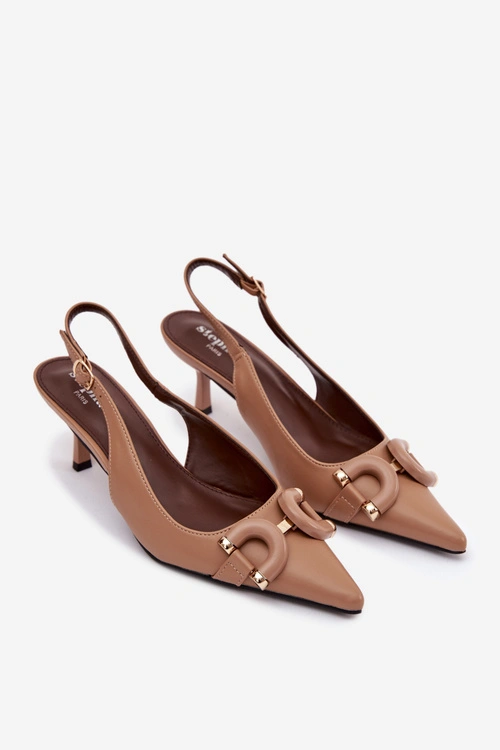 Sandały Damskie Na Szpilce Z Ozdobnym Detalem Brązowe Brienne