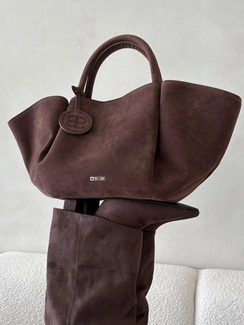 Torebka Damska Shopper Z Eko Zamszu Big Star SS574002 Brązowa