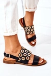 Skórzane Ażurowe Sandały Lewski Shoes 3042 Czarne