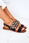 Skórzane Ażurowe Sandały Lewski Shoes 3042 Czarne