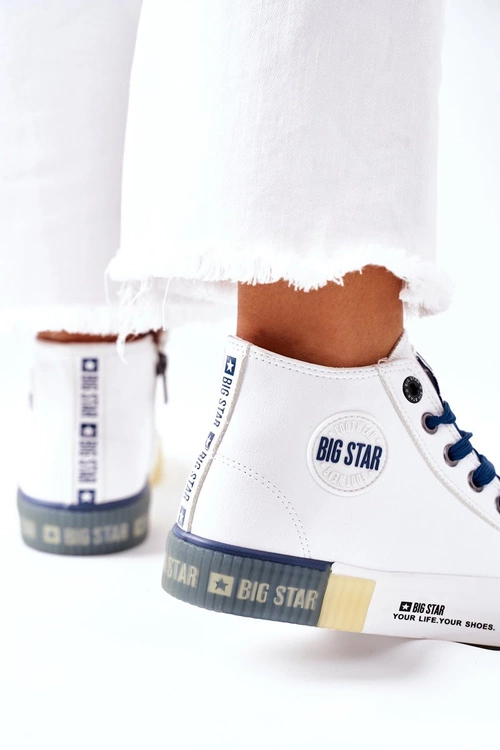 Skórzane Wysokie Trampki Big Star II274137 Białe