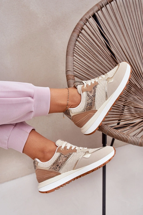 Buty Sportowe Damskie Na Platformie Zwierzęcy Wzór Beżowe Davinara