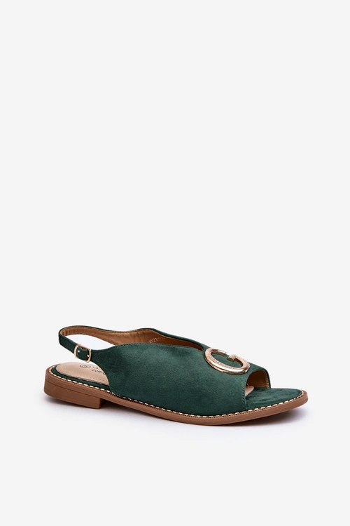 Eleganckie Sandały Damskie Z Ozdobą Eko Zamszowe S.Barski KV27-058 Zielone