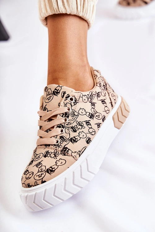 Damskie Sneakersy Buty Sportowe W Print Beżowe Awersa