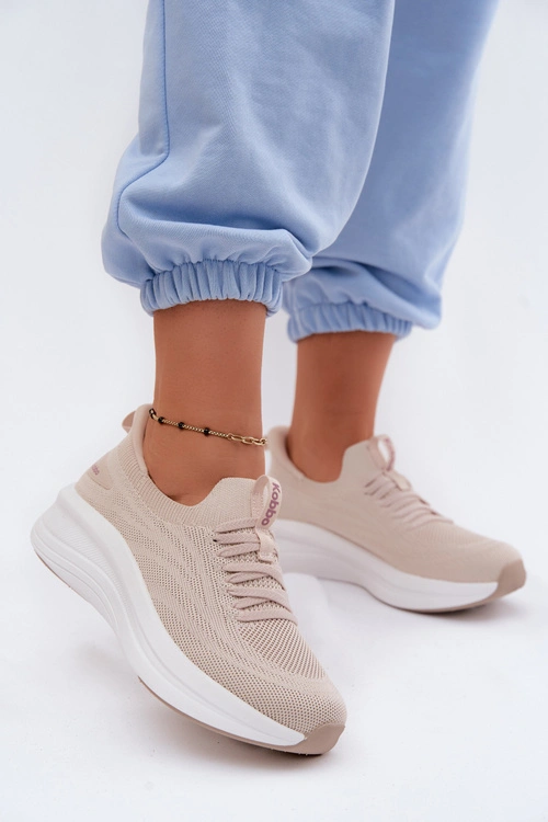 Materiałowe Buty Sportowe Sneakersy Damskie Wsuwane Kobbo 102425 Beżowe