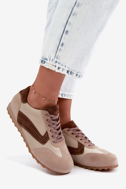 Skórzane Zamszowe Sneakersy Barefoot Damskie Zazoo N1400 Beżowe