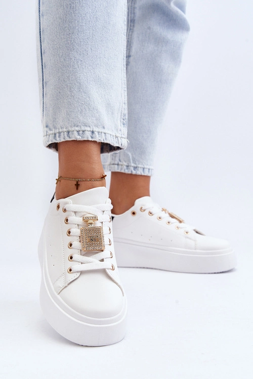 Sneakersy Damskie Z Ozdobą Białe Celedria