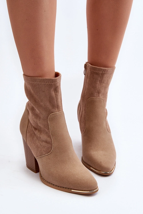Damskie Botki Na Słupku Beżowe Sanile