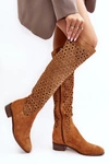 Zamszowe Kozaki Z Ażurowym Wzorem Camel Pointe