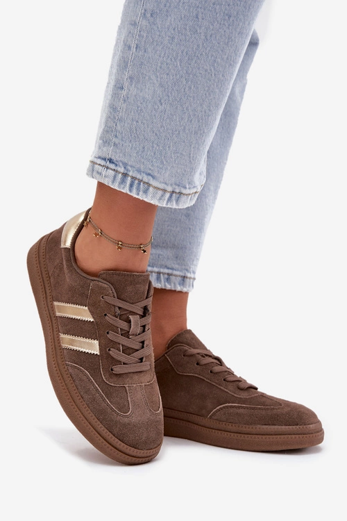 Sneakersy Damskie Zamszowe Na Platformie Brązowe Sylviona