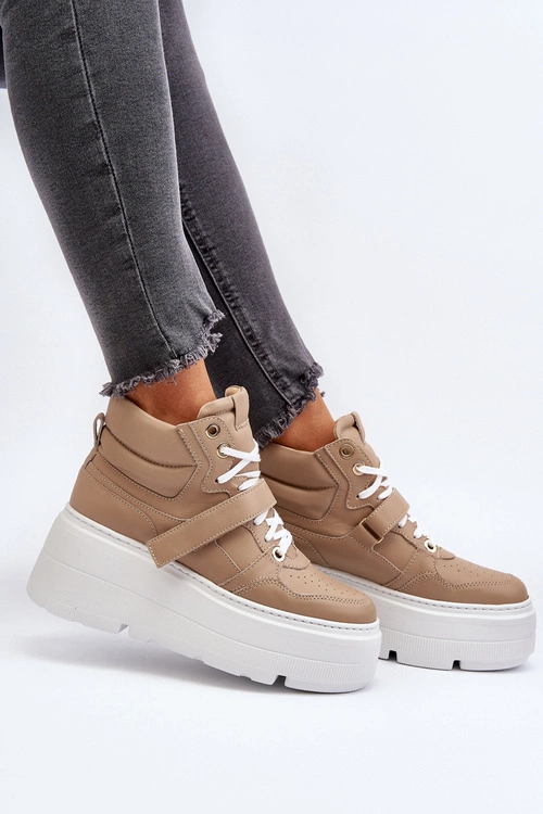 Zazoo 3450 Skórzane Sneakersy Damskie Beżowe