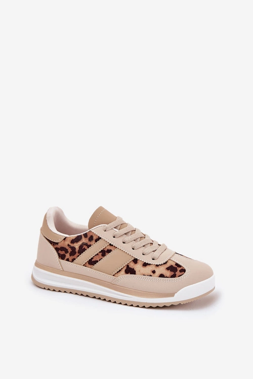 Buty Sportowe Sneakersy Damskie Panterka Beżowo-Brązowe Galabis