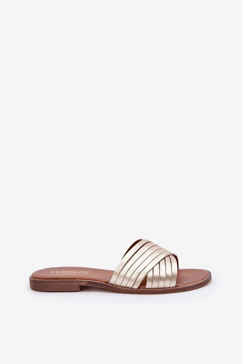 Skórzane Damskie Klapki Lewski Shoes 3682 Złote