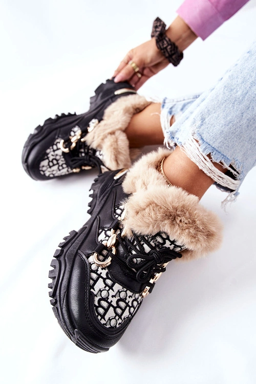 Damskie Ocieplane Sportowe Buty Czarne Heart Beats