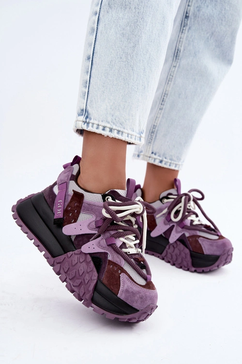 Skórzane Zamszowe Sneakersy Na Platformie GOE UU2N4016 Fioletowe
