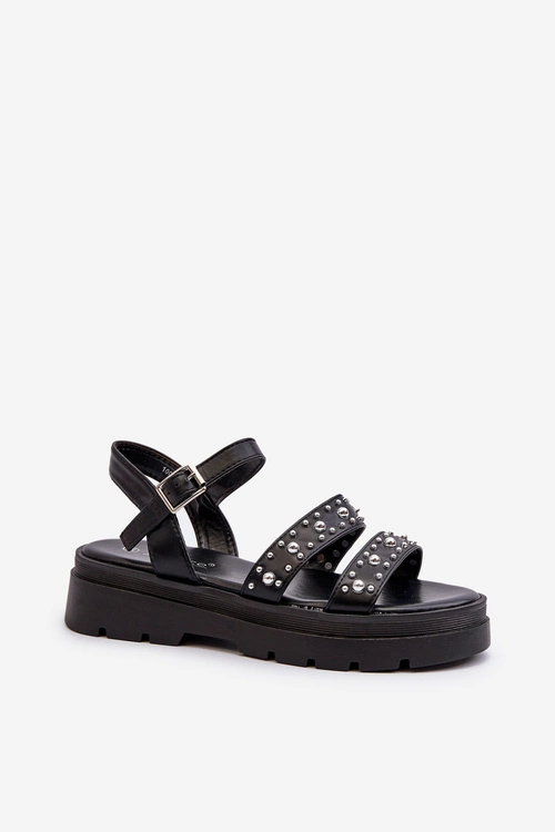 Damskie Zdobione Sandały Eko Skóra Czarne Arcida