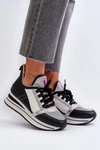Damskie Sneakersy Na Koturnie I Platformie Z Brokatem Czarne Rafani 