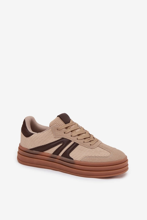 Sztruksowe Sneakersy Damskie Na Platformie Beżowe Corynelle
