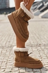 Zamszowe Śniegowce Damskie Z Ozdobnymi Przeszyciami  Big Star SS274373 Camel