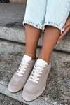 Skórzane Zamszowe Sneakersy Z Przeszyciami Zazoo N1414 Beżowe
