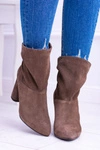 Wysokie Zamszowe Botki na Słupku Laura Messi Khaki 1857