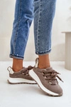 Zamszowe Sneakersy Damskie Z Grubym Sznurowaniem Artiker 54C1409 Beżowe
