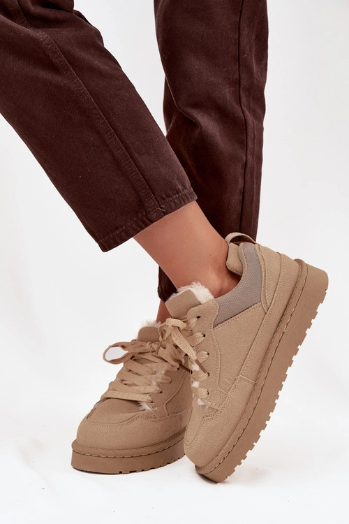 Sneakersy Damskie Ocieplane Futerkiem Beżowe Cyrissa