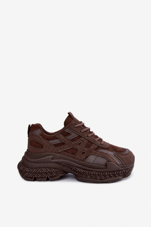 Sneakersy Damskie Ze Zdobieniem Czekoladowe Amselle