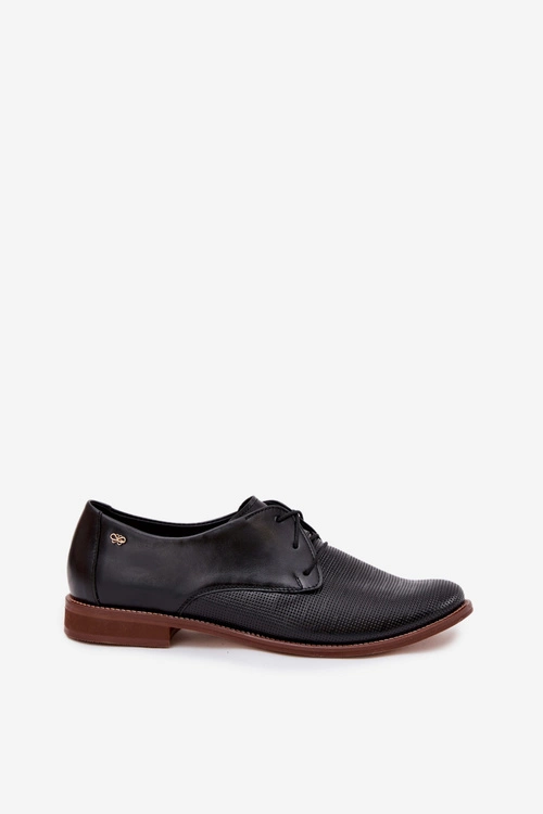 Skórzane Półbuty Damskie Eleganckie Sznurowane Zazoo 4238 Czarne