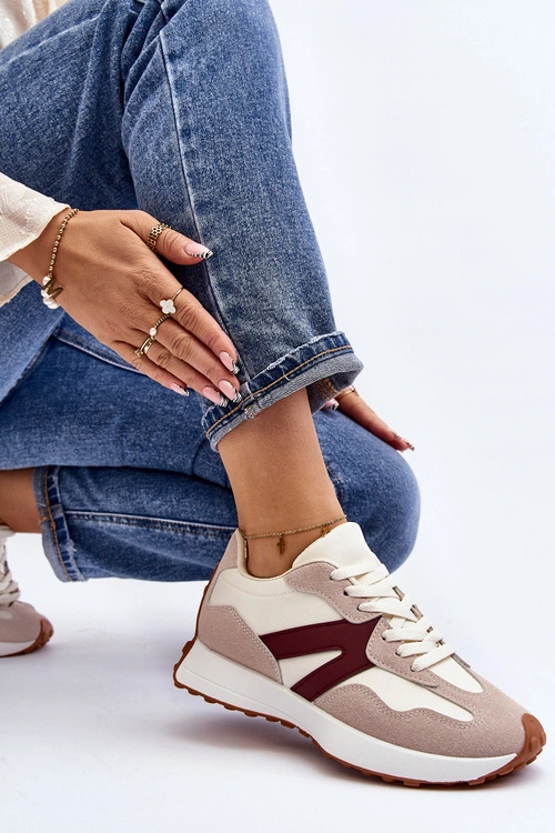 Buty Sportowe Damskie Beżowo-Bordowe Chloette