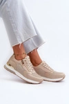 Sneakersy Damskie Z Brokatem I Suwakiem INBLU IN000365 Beżowe