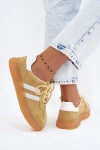 Skórzane Zamszowe Sneakersy Damskie Na Platformie Żółte Artelle