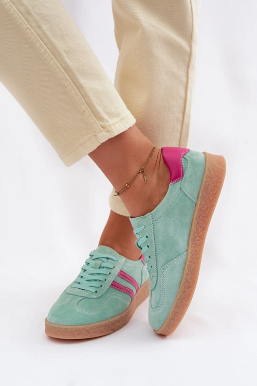 Skórzane Zamszowe Sneakersy Damskie S.Barski LR61-7089 Miętowe