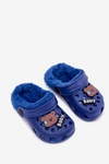 Piankowe Klapki Dziecięce Ocieplane Futerkiem Z Przypinkami Granatowe Cerelle