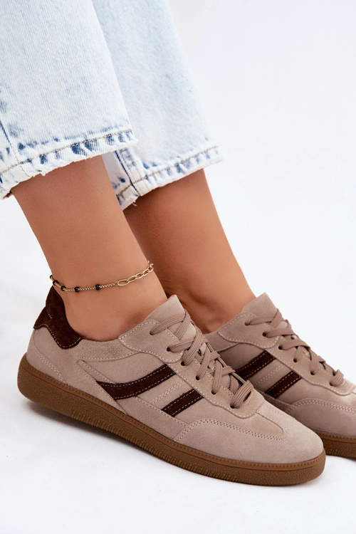 Skórzane Zamszowe Sneakersy Damskie Zazoo N1176S2 Ciemnobeżowe