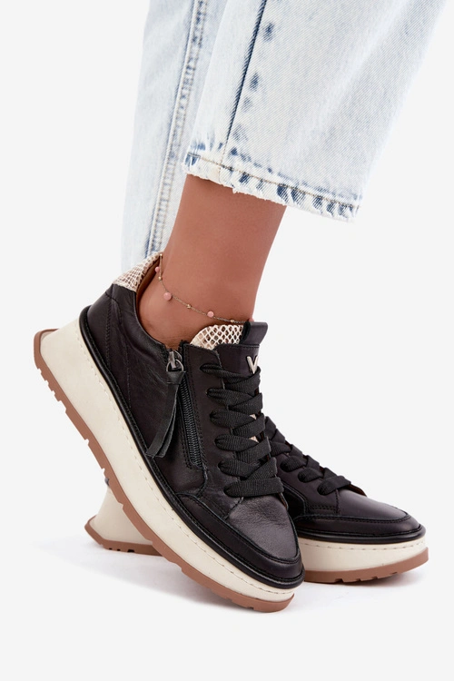Skórzane Półbuty Sneakersy Na Platformie Artiker 55C0624 Czarne