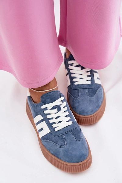 Sneakersy Damskie Z Naturalnego Zamszu Niebieskie Delyssia