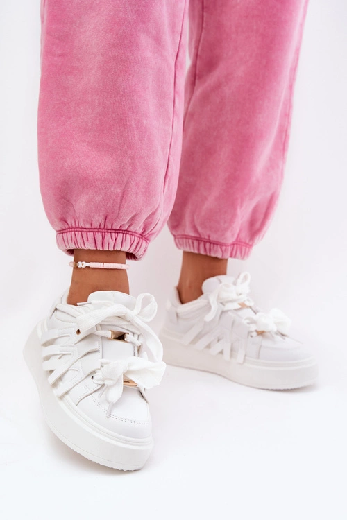 Eko Skórzane Sneakersy Na Platformie Białe Penolle