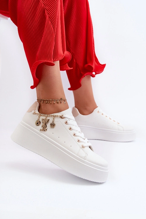 Sneakersy Damskie Na Platformie Z Zawieszkami Białe Tivissa