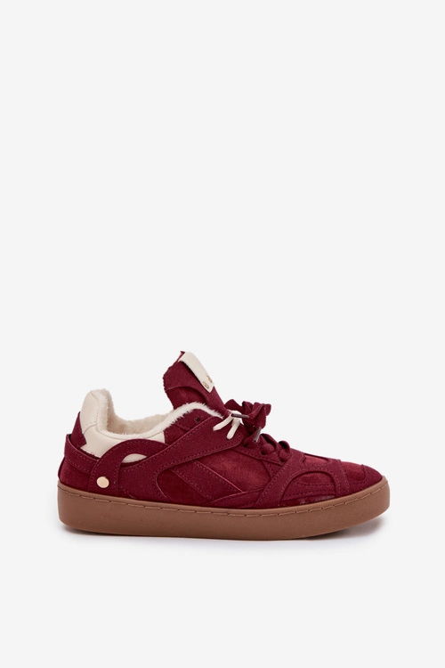Sneakersy Damskie Na Platformie Ocieplane Futerkiem Bordowe Solvia