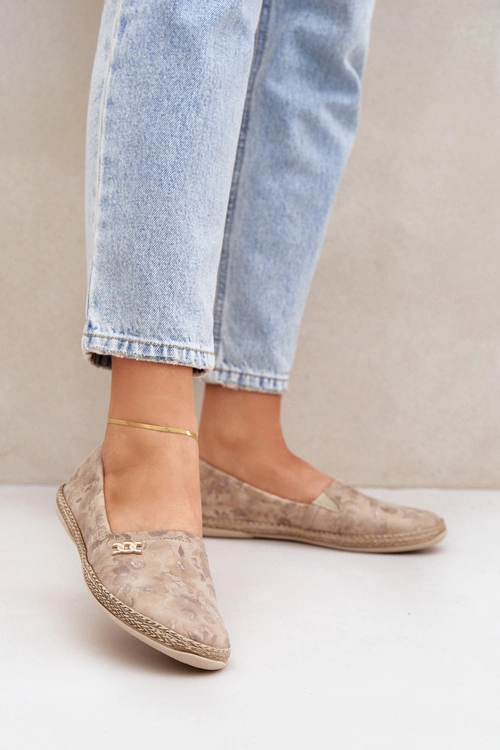 Eleganckie Zamszowe Espadryle W Kwiaty Damskie Zazoo 10177 Beżowe
